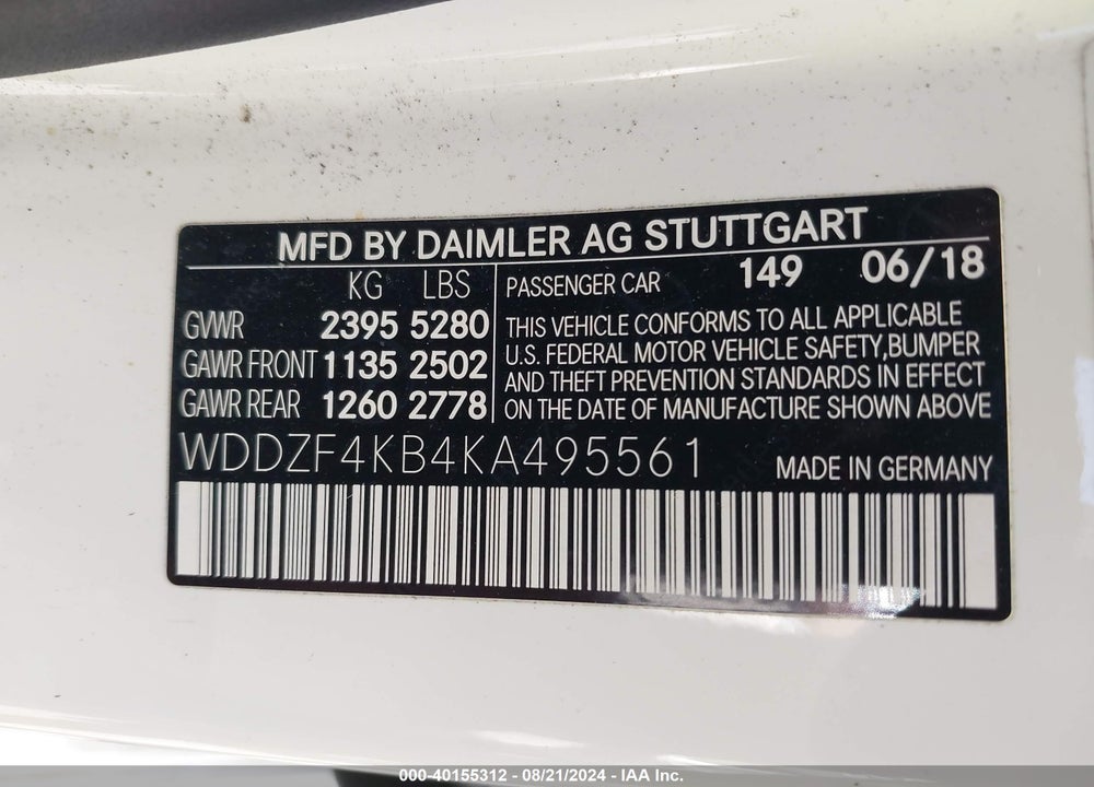2019 MERCEDES-BENZ E 300 4MATIC VIN: WDDZF4KB4KA495561