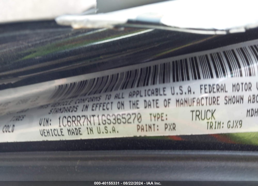 2016 RAM 1500 LAIE VIN: 1C6RR7NT1GS365270