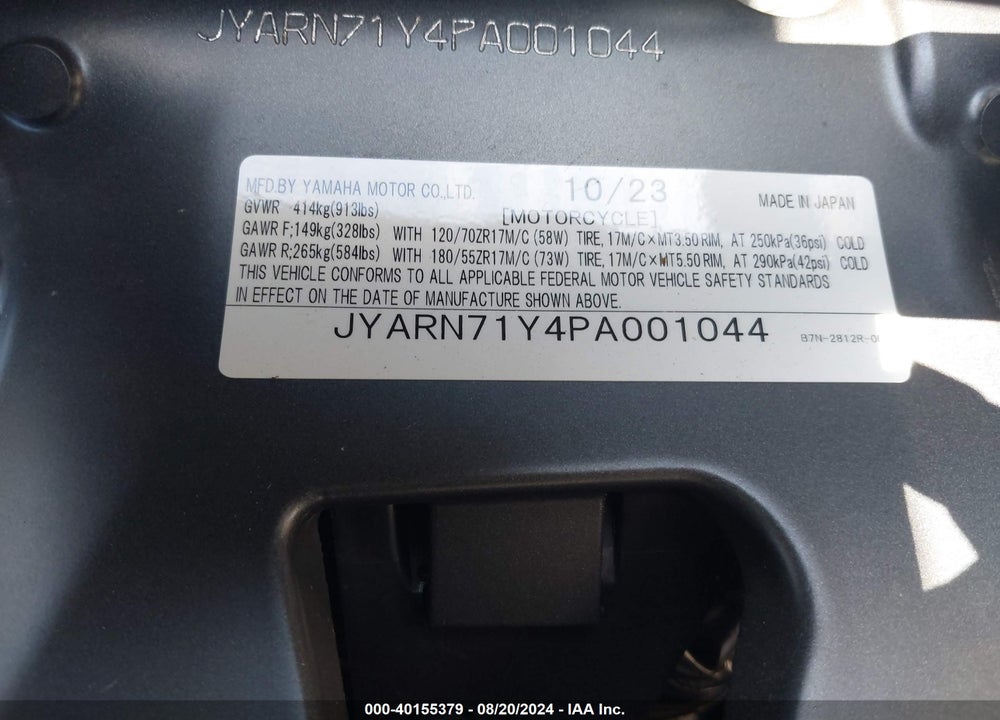 2023 YAMAHA MT09 C VIN: JYARN71Y4PA001044