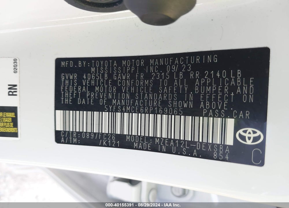 2024 TOYOTA COROLLA SE VIN: 5YFS4MCE6RP169065