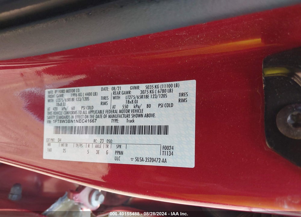 2022 FORD F-350 XLT VIN: 1FT8W3BN1NEC41667
