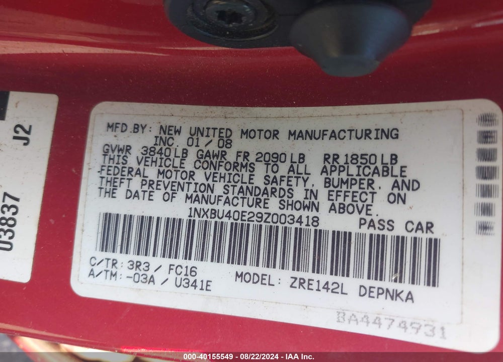2009 TOYOTA COROLLA XLE VIN: 1NXBU40E29Z003418