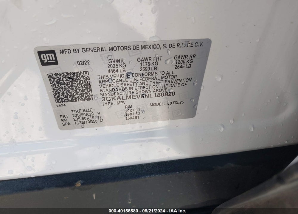 2022 GMC TERRAIN FWD SLE VIN: 3GKALMEV6NL180820
