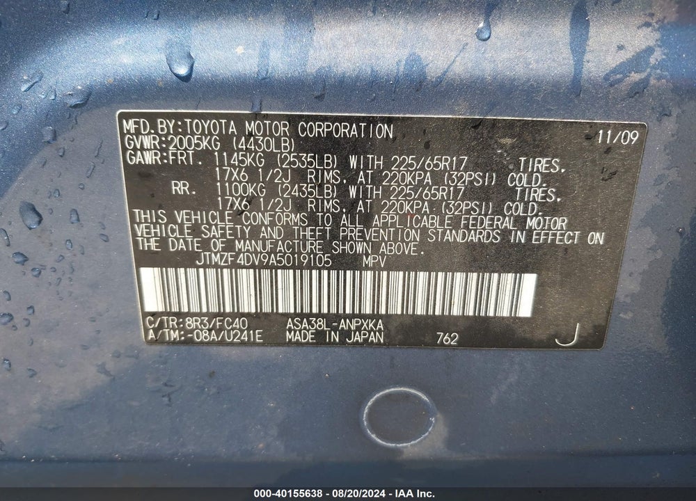 2010 TOYOTA RAV4 VIN: JTMZF4DV9A5019105