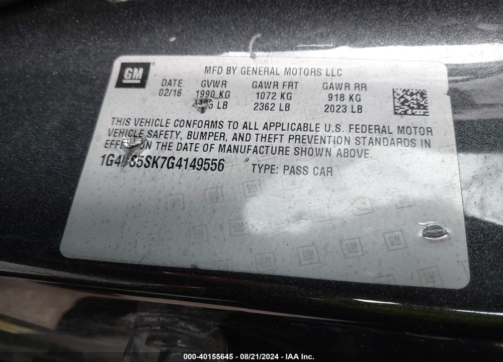 2016 BUICK VERANO LEATHER GROUP VIN: 1G4PS5SK7G4149556