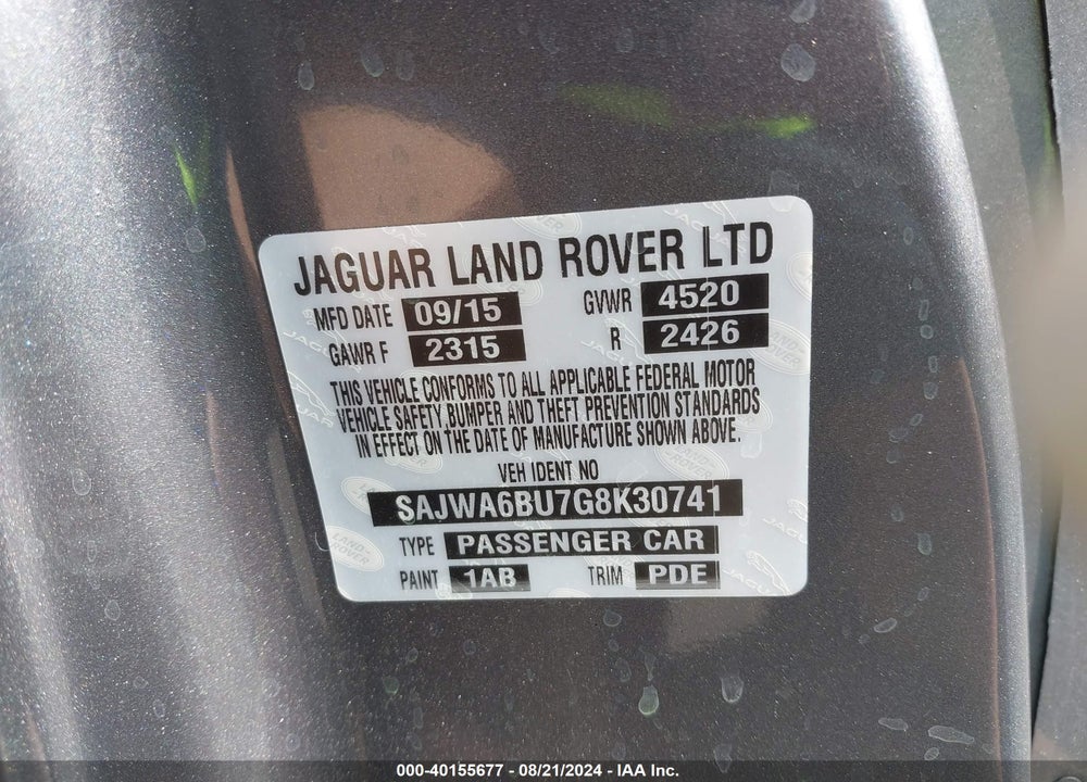 2016 JAGUAR F-TYPE S VIN: SAJWA6BU7G8K30741