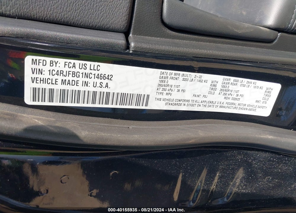 2022 JEEP GRAND CHEROKEE WK LIMITED 4X4 VIN: 1C4RJFBG1NC146642