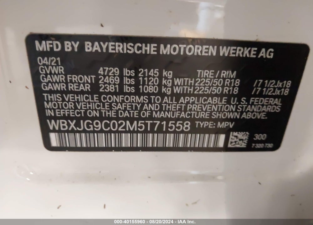 2021 BMW X1 XDRIVE28I VIN: WBXJG9C02M5T71558