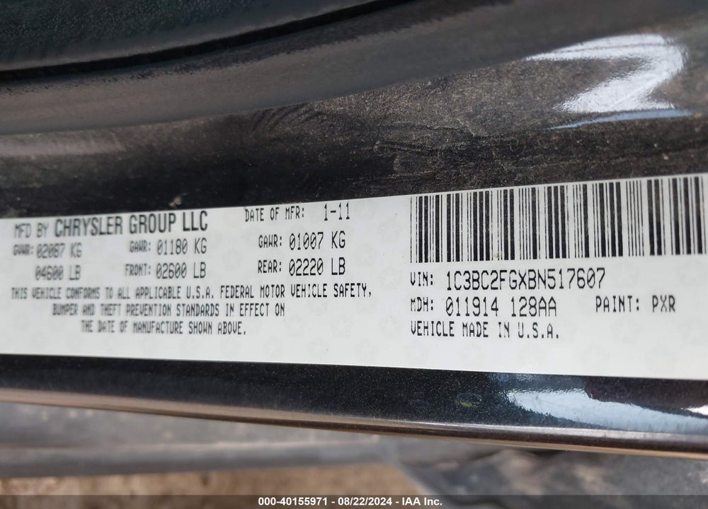 2011 CHRYSLER 200 LIMITED VIN: 1C3BC2FGXBN517607