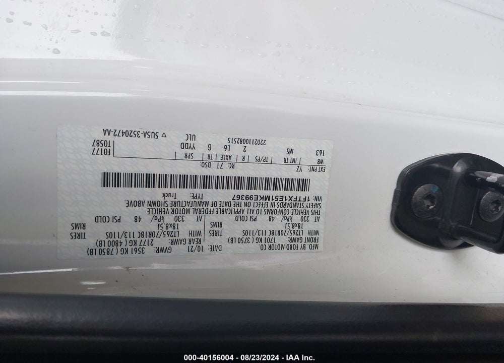 2021 FORD F-150 XLT VIN: 1FTFX1E51MKE99367