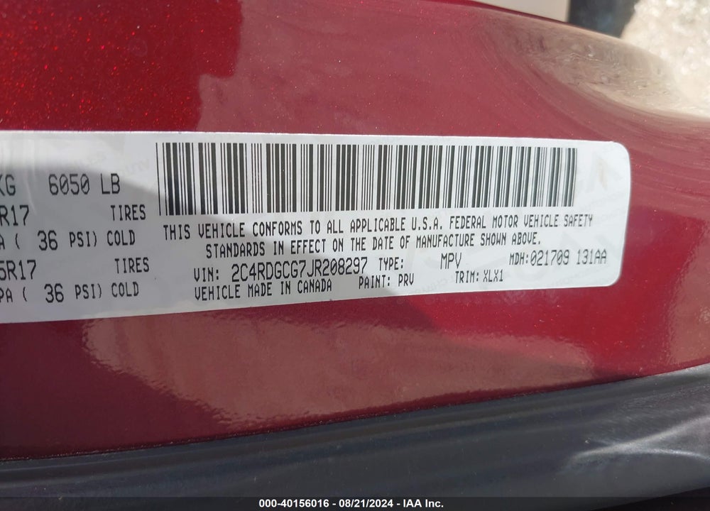 2018 DODGE GRAND CARAVAN SXT VIN: 2C4RDGCG7JR208297