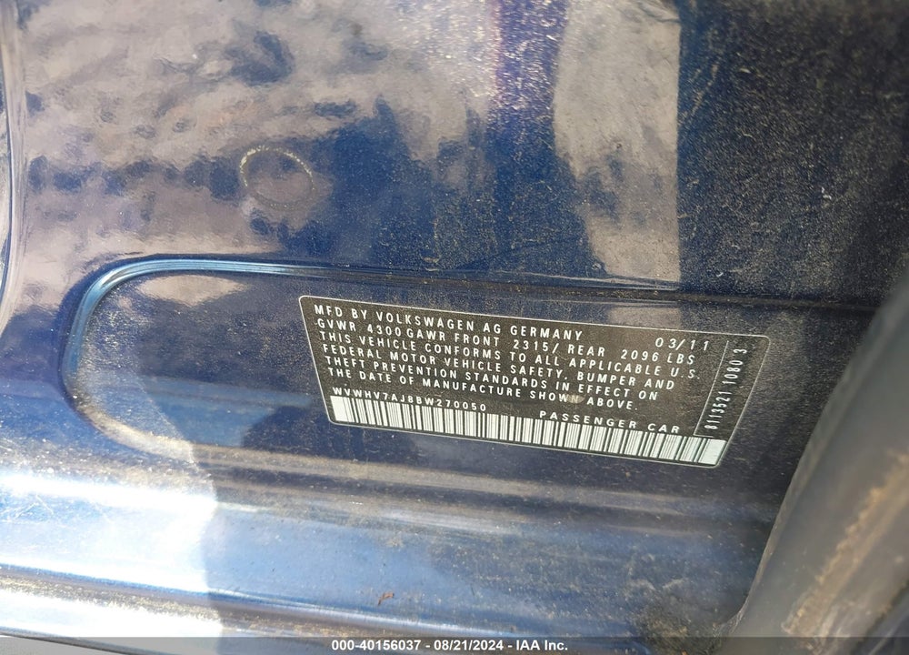 2011 VOLKSWAGEN GTI 4-DOOR VIN: WVWHV7AJ8BW270050