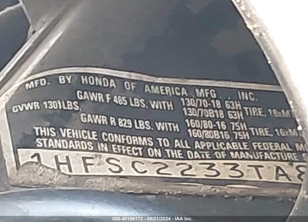 1996 HONDA GL1500 VIN: 1HFSC2233TA802615