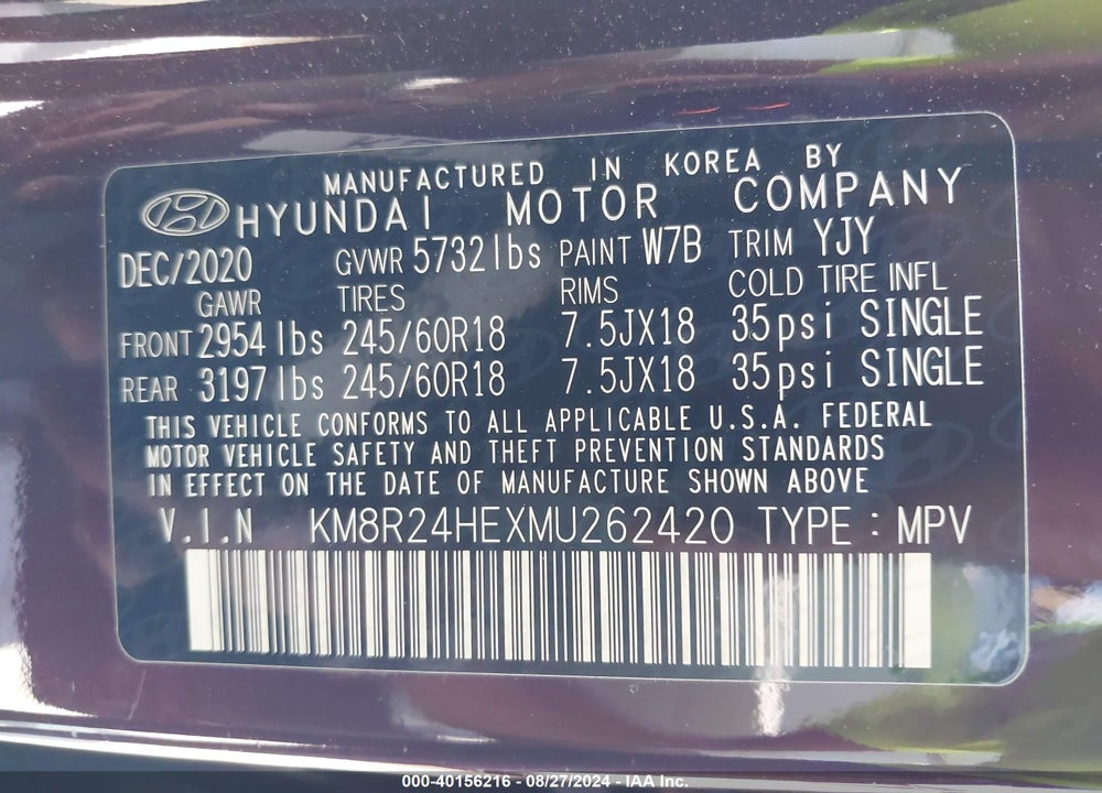 2021 HYUNDAI PALISADE SEL VIN: KM8R24HEXMU262420
