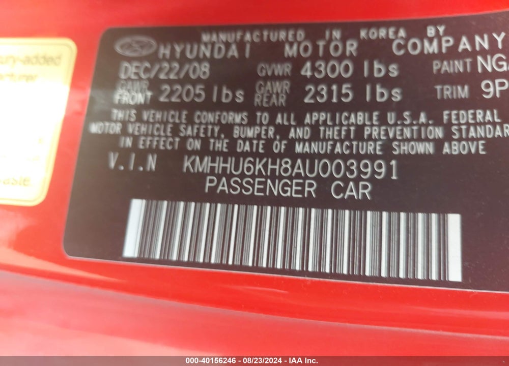2010 HYUNDAI GENESIS 3.8 GRAND TOURING VIN: KMHHU6KH8AU003991