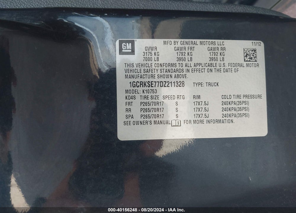 2013 CHEVROLET SILVERADO 1500 LT VIN: 1GCRKSE77DZ211328