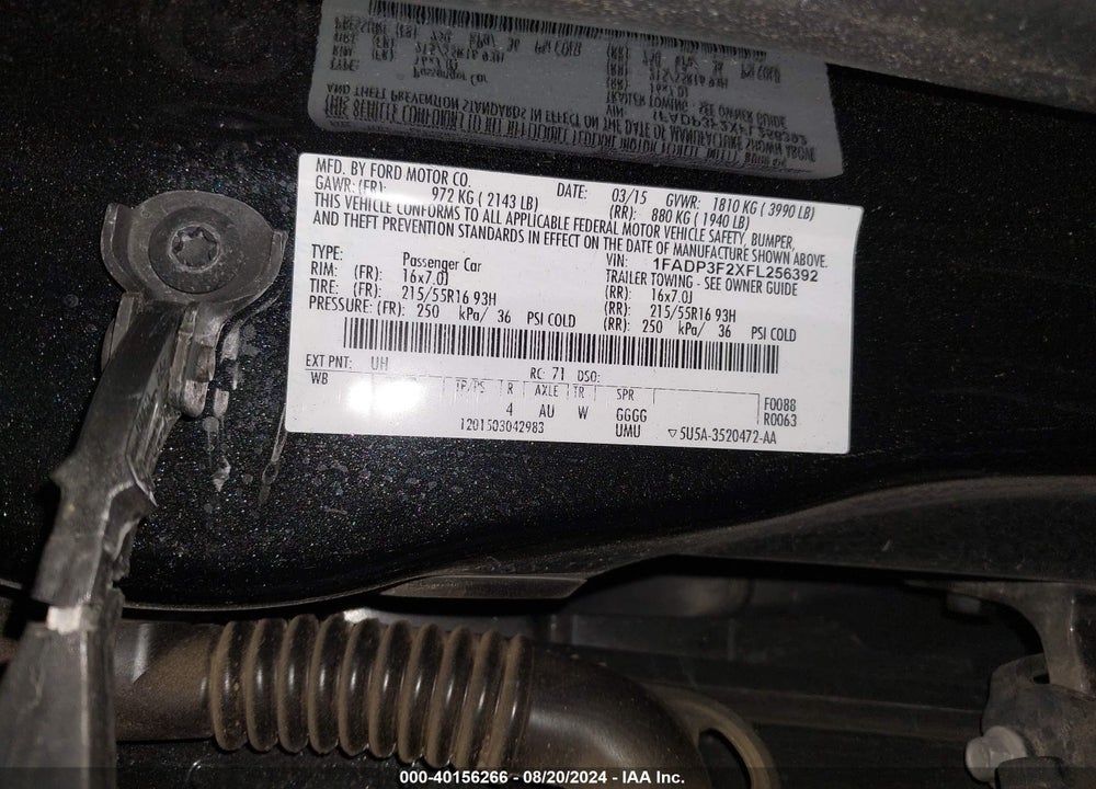 2015 FORD FOCUS SE VIN: 1FADP3F2XFL256392