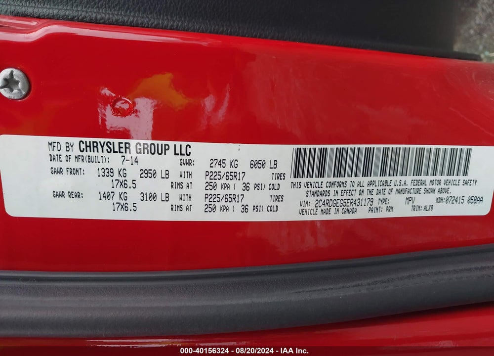 2014 DODGE GRAND CARAVAN R/T VIN: 2C4RDGEG5ER431179
