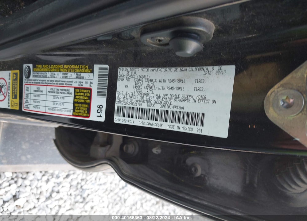 2017 TOYOTA TACOMA SR5 V6 VIN: 3TMDZ5BN3HM021706