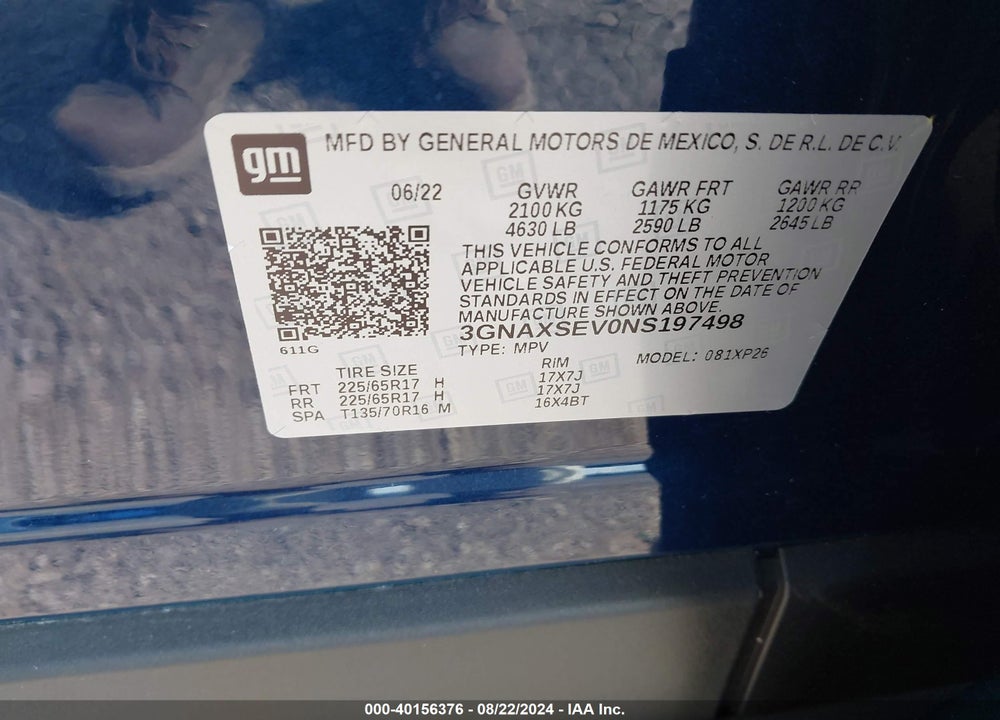 2022 CHEVROLET EQUINOX AWD LS VIN: 3GNAXSEV0NS197498