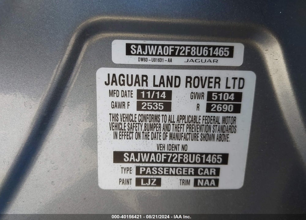 2015 JAGUAR XF 3.0 PORTFOLIO/3.0 SPORT VIN: SAJWA0F72F8U61465