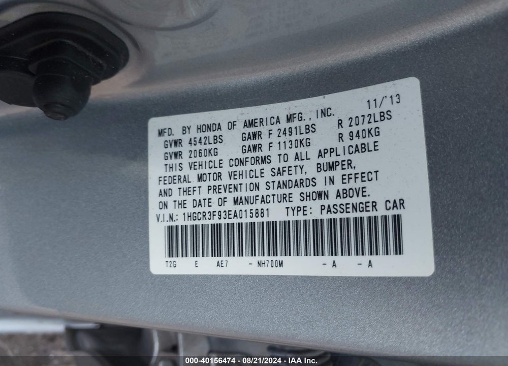 2014 HONDA ACCORD TOURING VIN: 1HGCR3F93EA015881