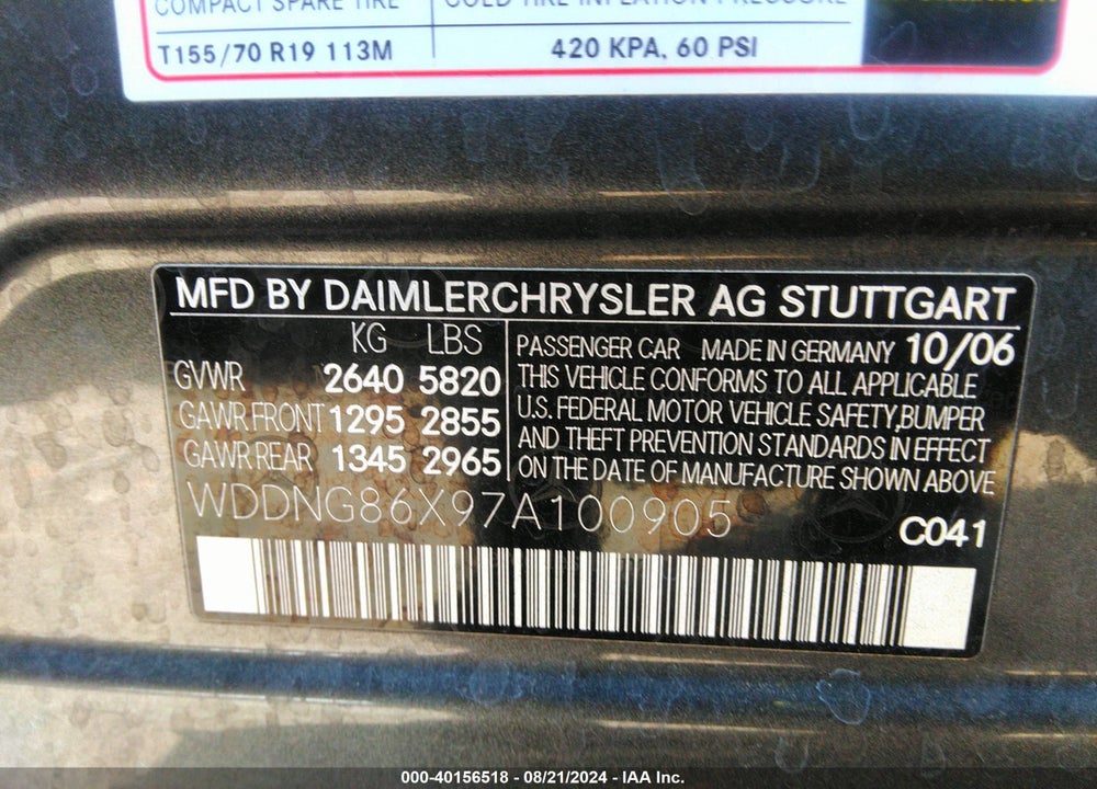 2007 MERCEDES-BENZ S 550 4MATIC VIN: WDDNG86X97A100905