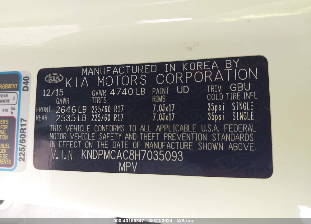 2017 KIA SPORTAGE VIN: KNDPMCAC8H7035093