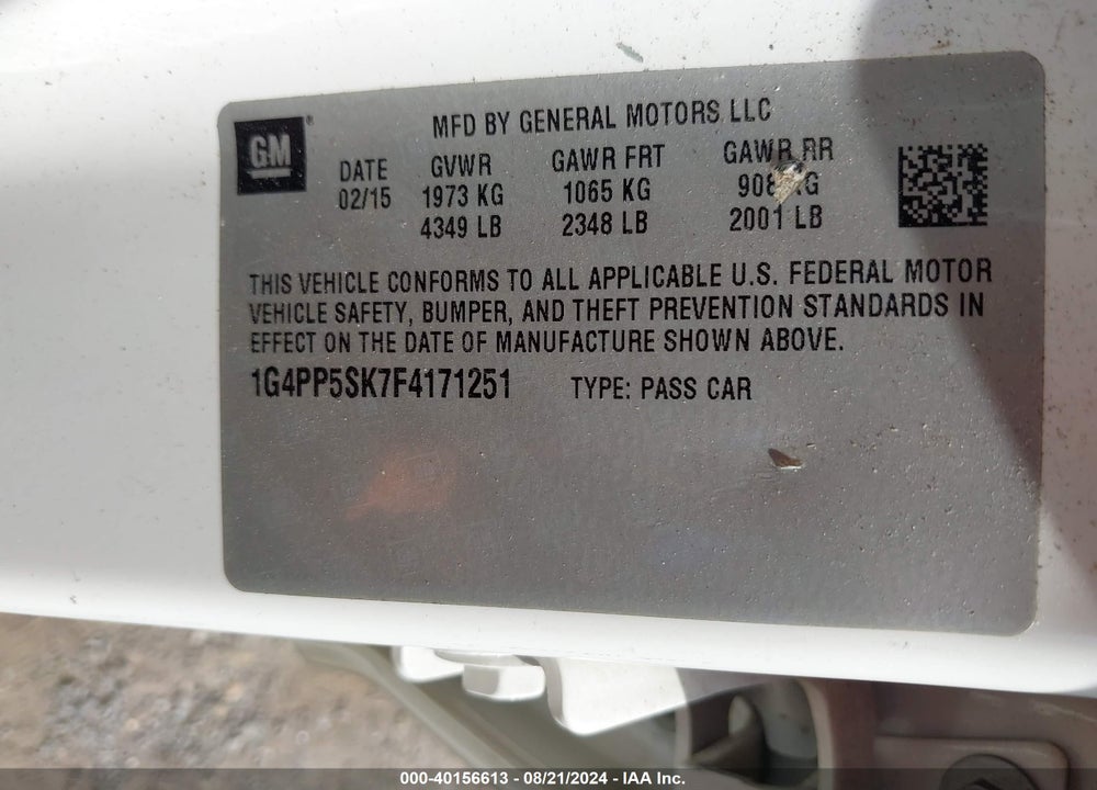 2015 BUICK VERANO VIN: 1G4PP5SK7F4171251