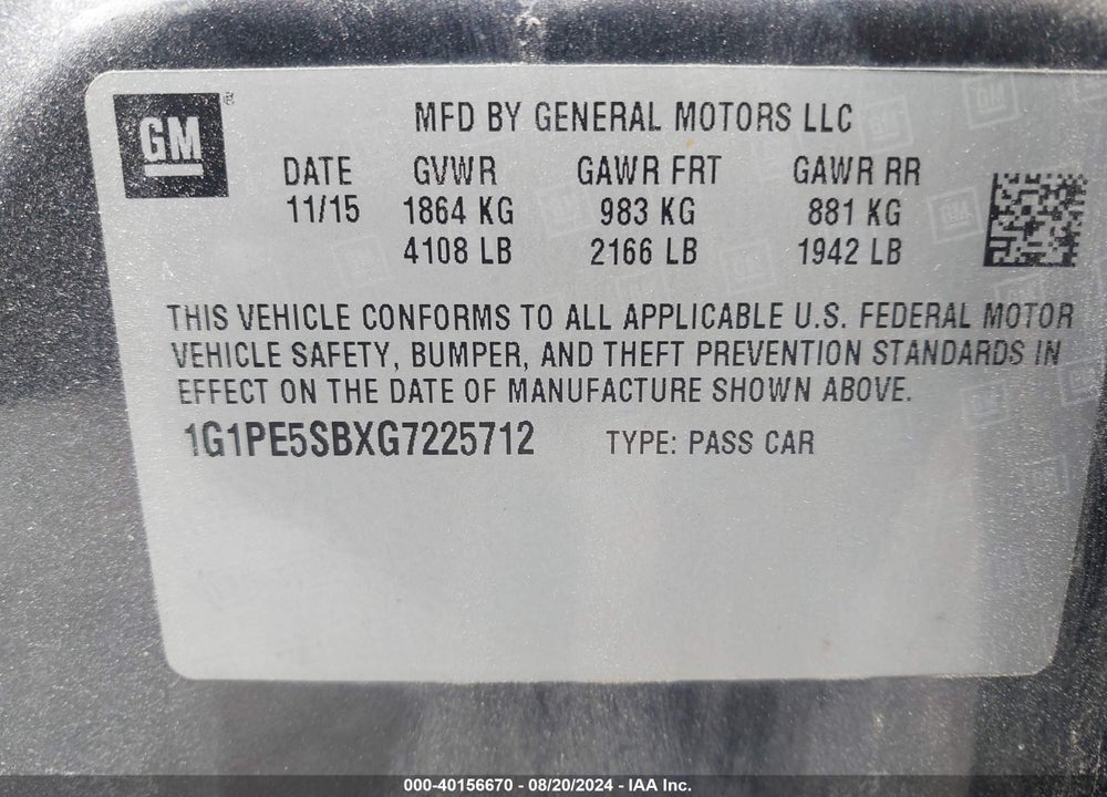 2016 CHEVROLET CRUZE LIMITED 1LT AUTO VIN: 1G1PE5SBXG7225712