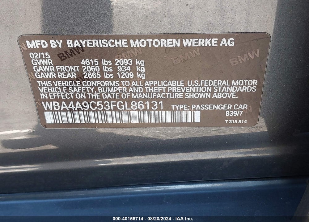 2015 BMW 428 GRAN COUPE VIN: WBA4A9C53FGL86131