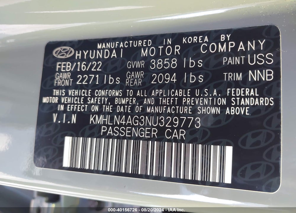 2022 HYUNDAI ELANTRA SEL VIN: KMHLN4AG3NU329773