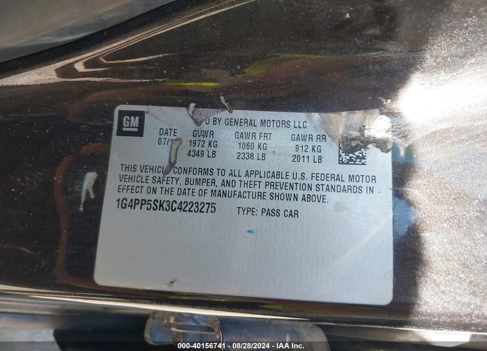 2012 BUICK VERANO VIN: 1G4PP5SK3C4223275