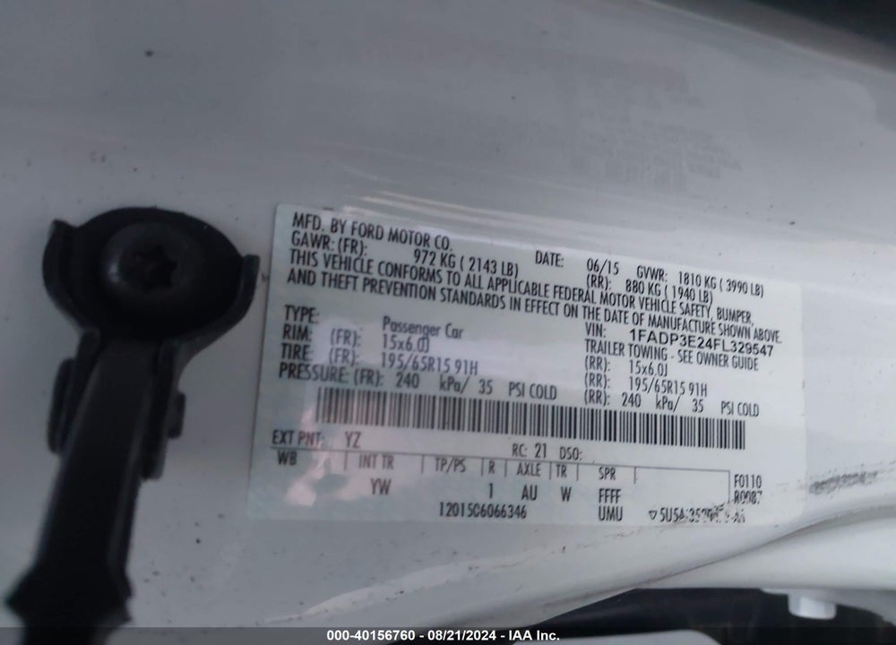2015 FORD FOCUS S VIN: 1FADP3E24FL329547