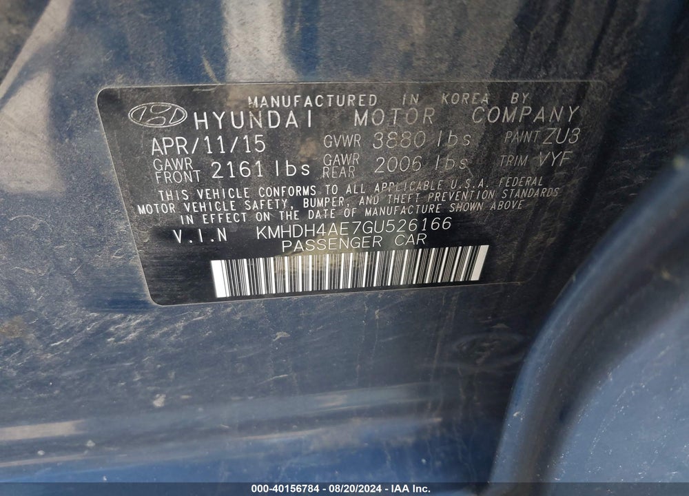 2016 HYUNDAI ELANTRA SE VIN: KMHDH4AE7GU526166