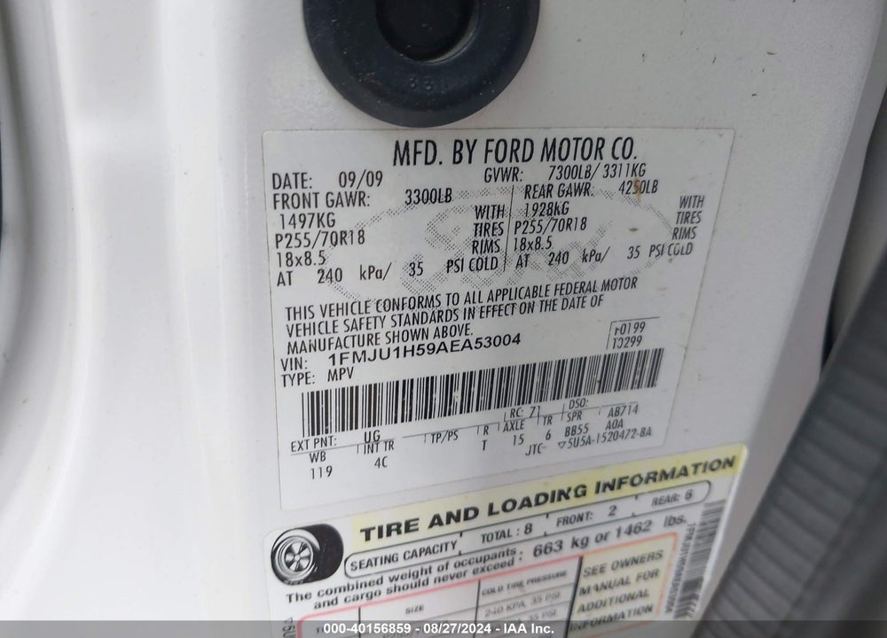 2010 FORD EXPEDITION EDDIE BAUER VIN: 1FMJU1H59AEA53004