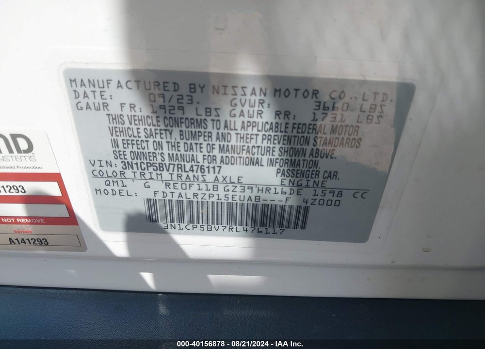 2024 NISSAN KICKS S XTRONIC CVT VIN: 3N1CP5BV7RL476117