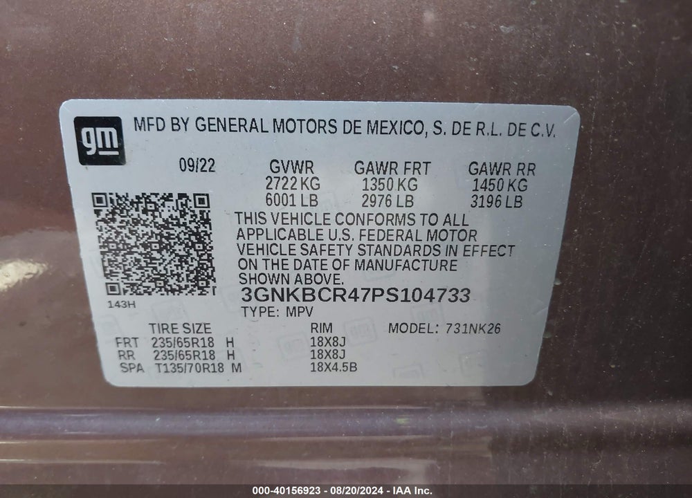 2023 CHEVROLET BLAZER FWD 2LT VIN: 3GNKBCR47PS104733