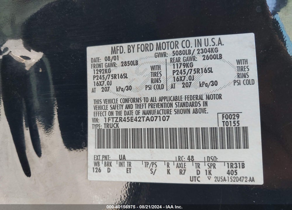 2002 FORD RANGER EDGE/XLT VIN: 1FTZR45E42TA07107