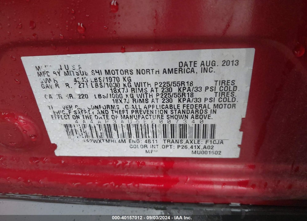 2014 MITSUBISHI OUTLANDER SPORT ES VIN: 4A4AP3AU5EE007340