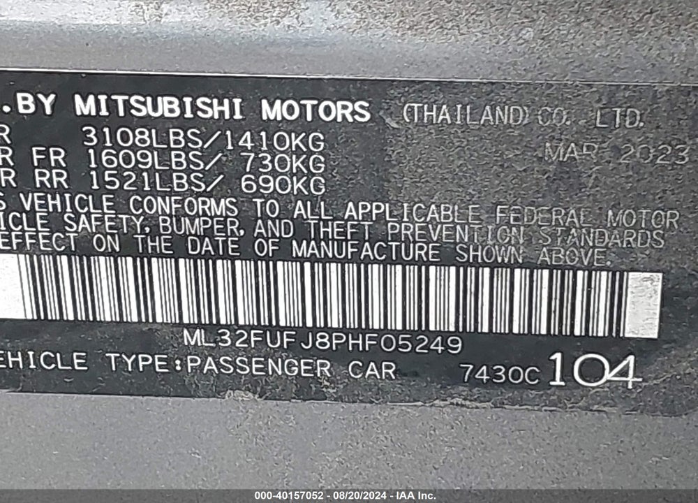 2023 MITSUBISHI MIRAGE G4 BLACK EDITION VIN: ML32FUFJ8PHF05249