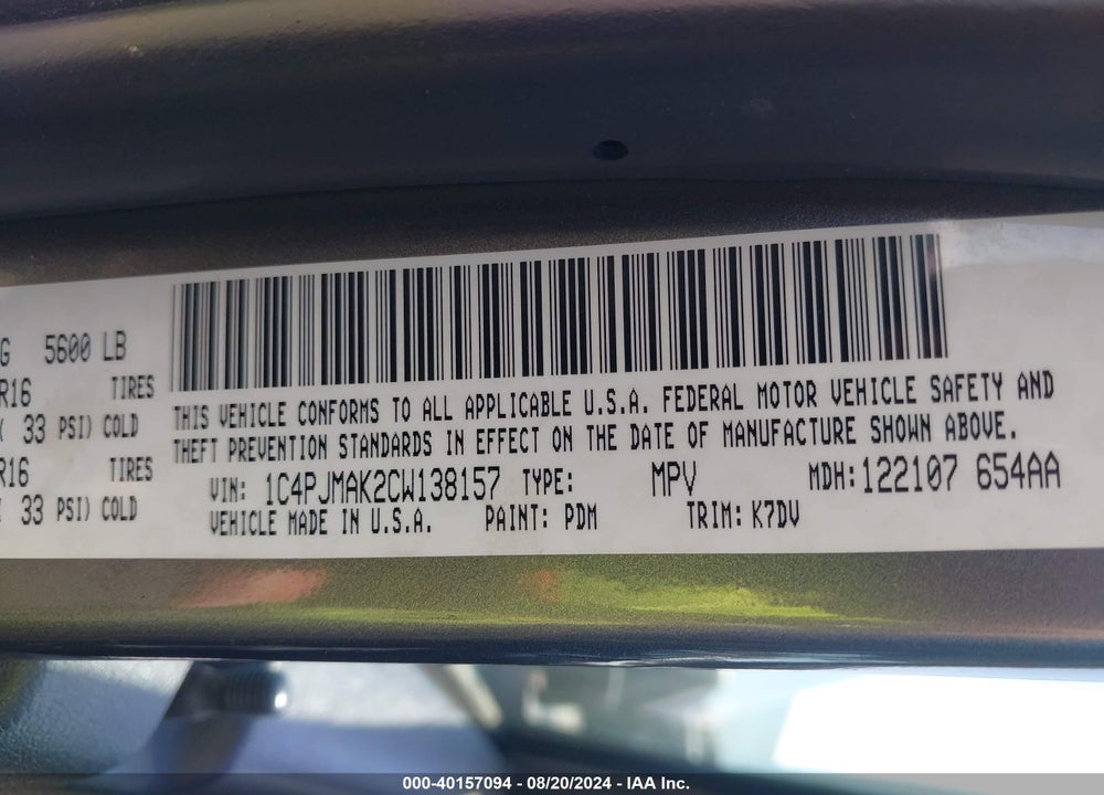 2012 JEEP LIBERTY SPORT VIN: 1C4PJMAK2CW138157