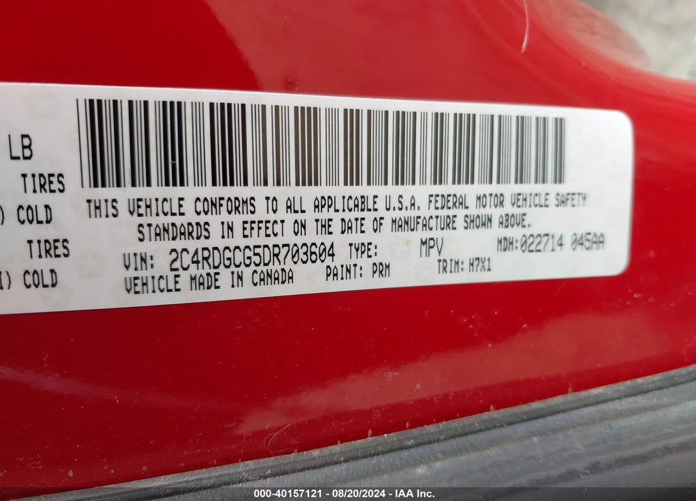 2013 DODGE GRAND CARAVAN SXT VIN: 2C4RDGCG5DR703604