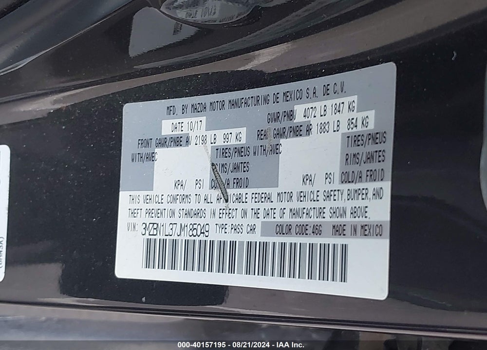 2018 MAZDA 3 TOURING VIN: 3MZBN1L37JM185049