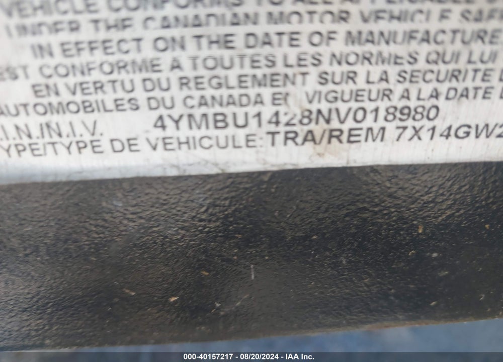 2022 CARRY ON N/A VIN: 4YMBU1428NV018980
