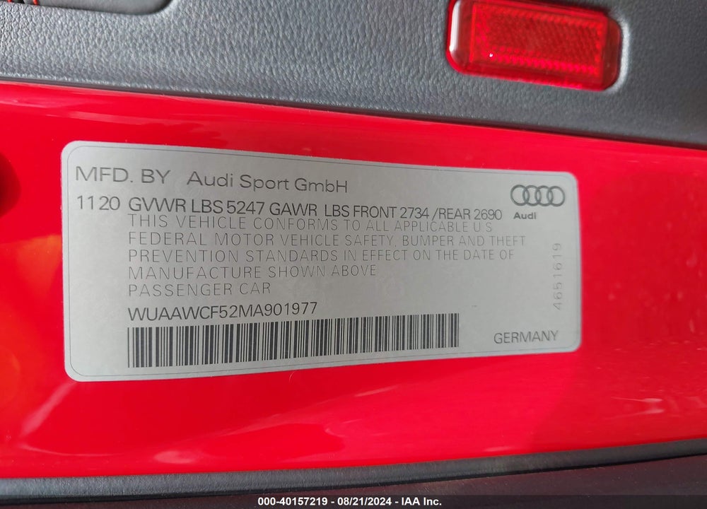 2021 AUDI RS 5 SPORTBACK TFSI QUATTRO TIPTRONIC VIN: WUAAWCF52MA901977