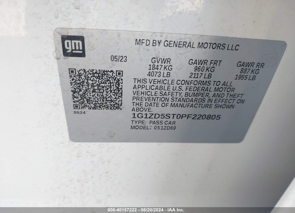 2023 CHEVROLET MALIBU FWD 1LT VIN: 1G1ZD5ST0PF220805
