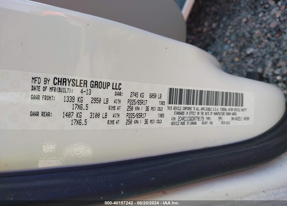 2013 CHRYSLER TOWN & COUNTRY TOURING-L VIN: 2C4RC1CG6DR778179