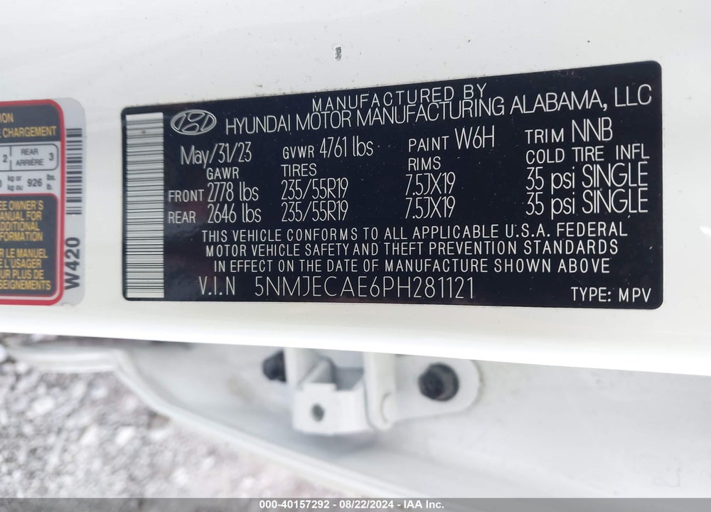2023 HYUNDAI TUCSON LIMITED VIN: 5NMJECAE6PH281121