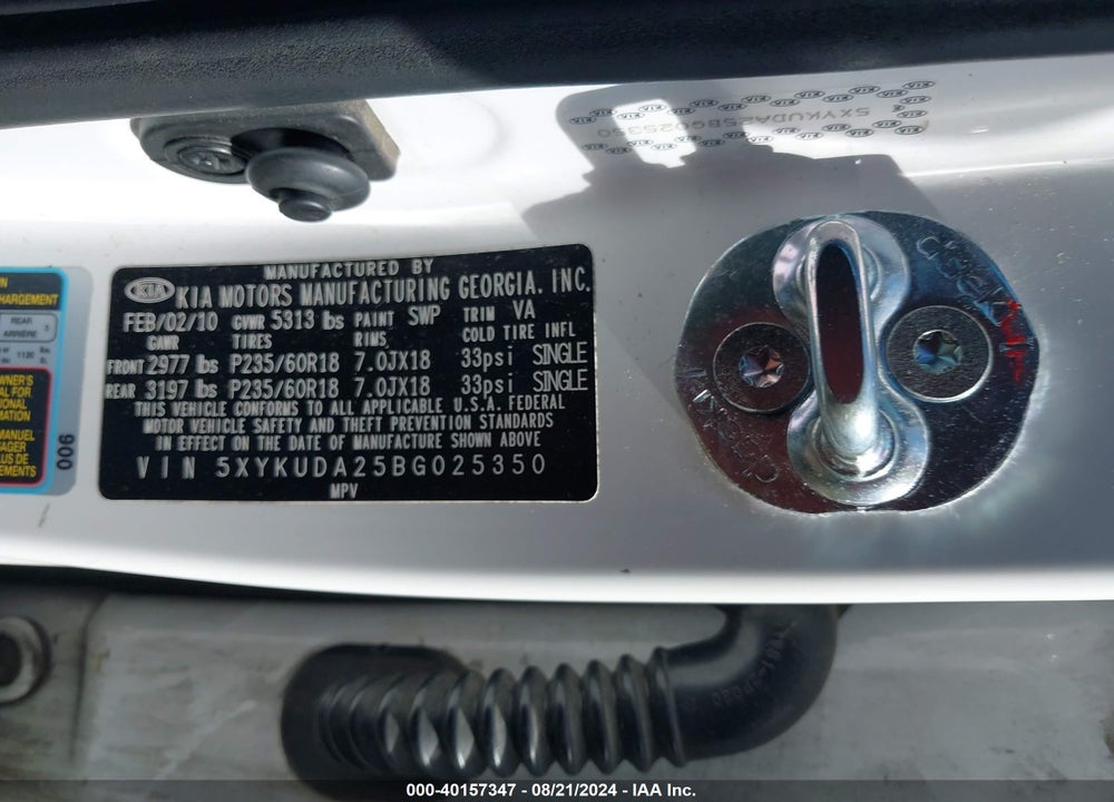2011 KIA SORENTO EX V6 VIN: 5XYKUDA25BG025350